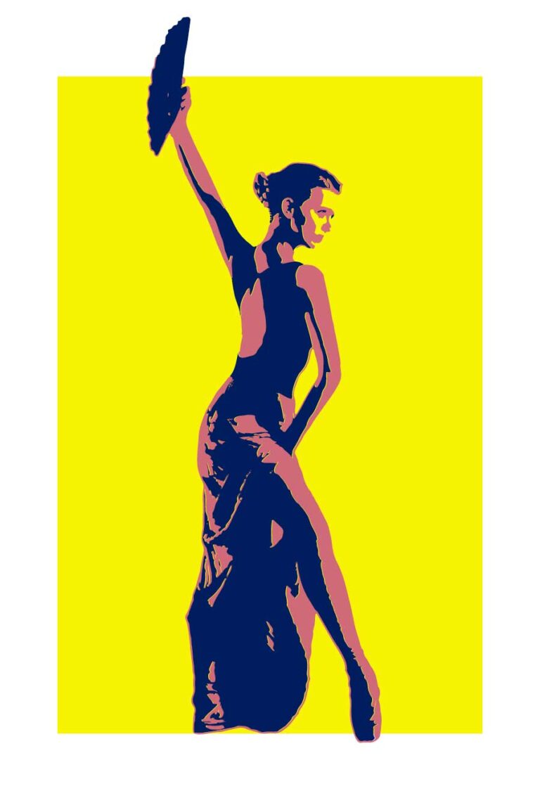 Illustration of silhouettes, ballet dancer with flamenco style